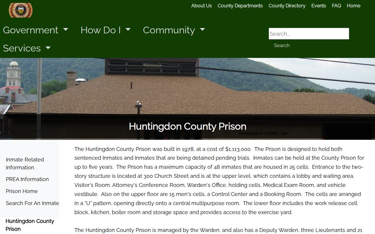 Huntingdon County arrest lookup fallback on the county prison page