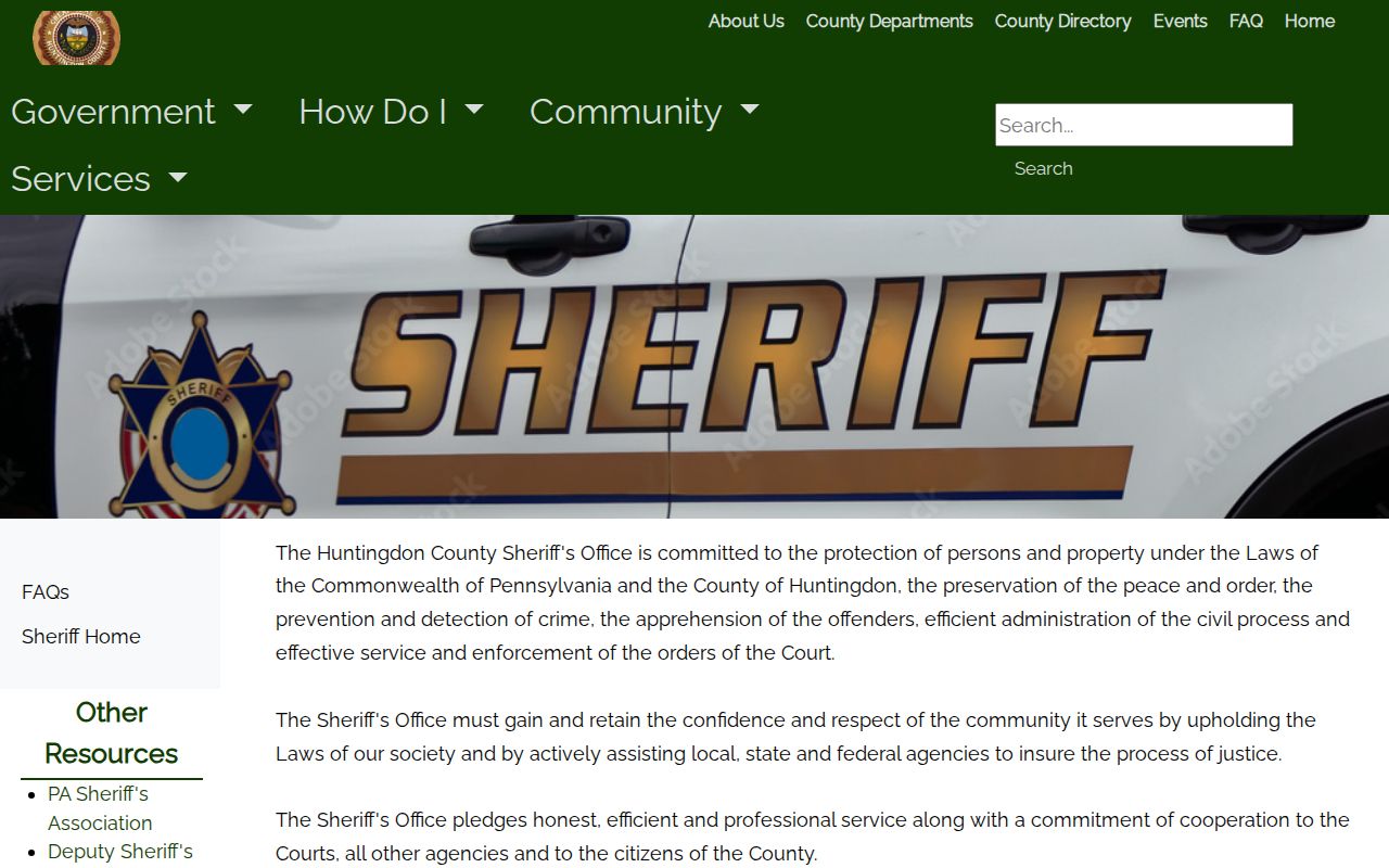 Huntingdon County Sheriff arrest and warrant service information