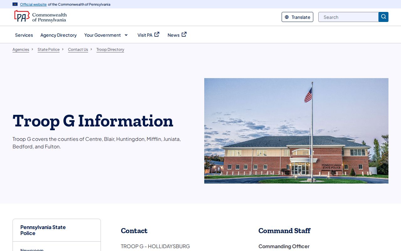 Pennsylvania State Police Troop G channel for Huntingdon County arrest records