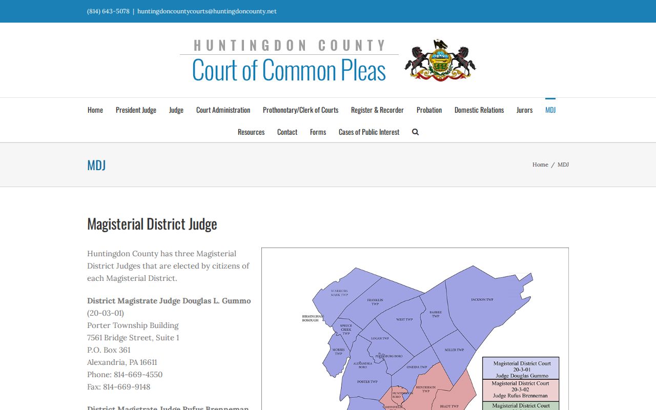 Huntingdon County criminal court case directory for Magisterial District Judges
