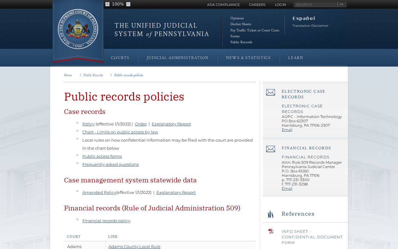 Pennsylvania public access rules for Huntingdon County criminal court cases
