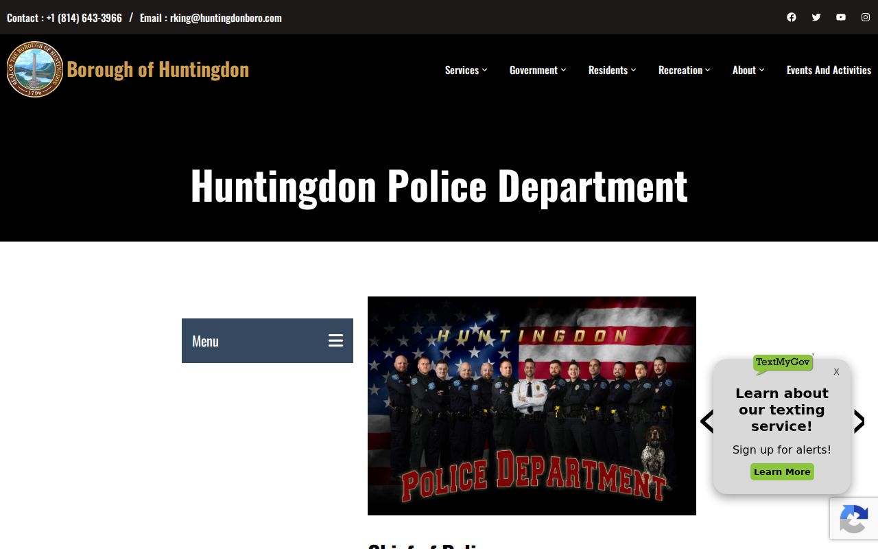 Huntingdon criminal records information from the Huntingdon Borough Police Department