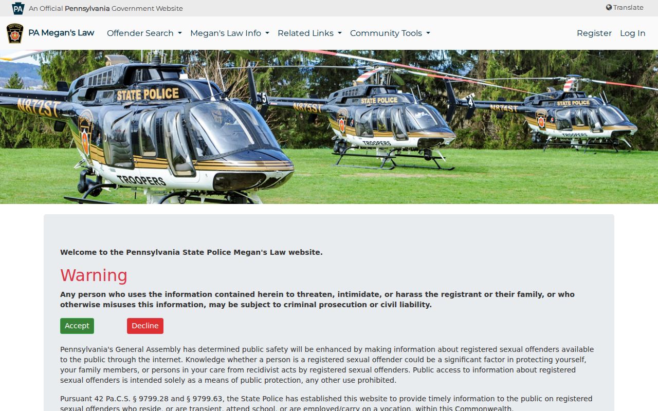 Huntingdon County sex offender search on the Pennsylvania Megan's Law website
