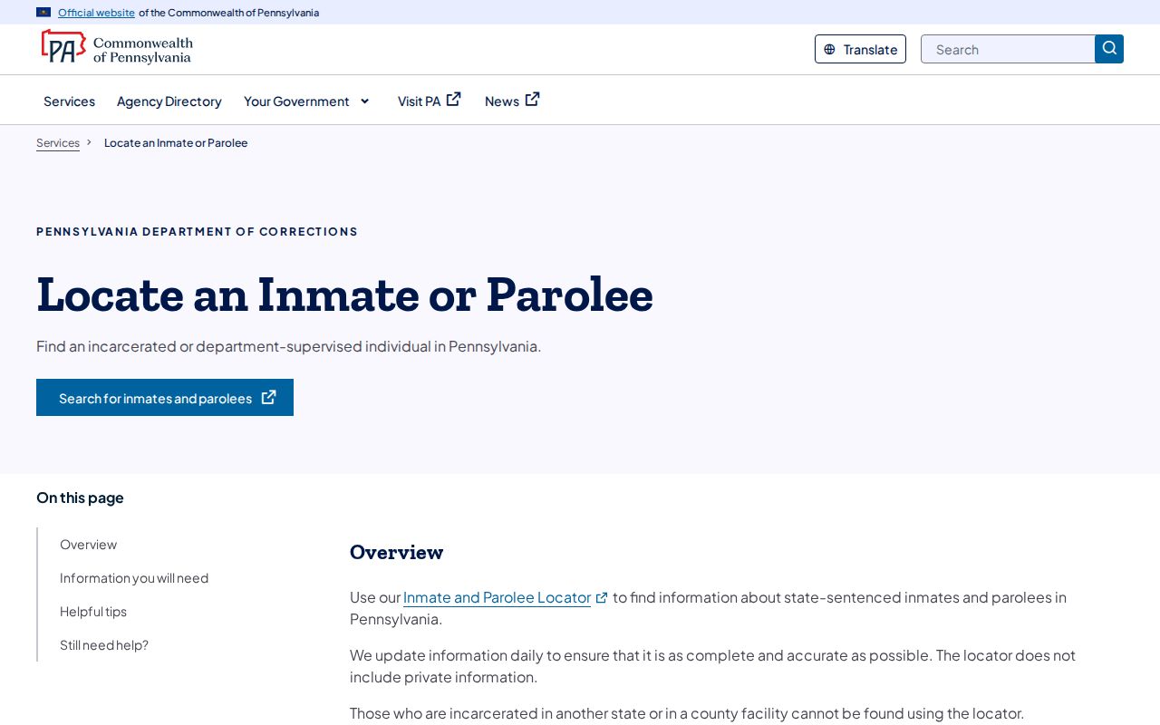 Three Springs criminal custody record and PA DOC locator limits